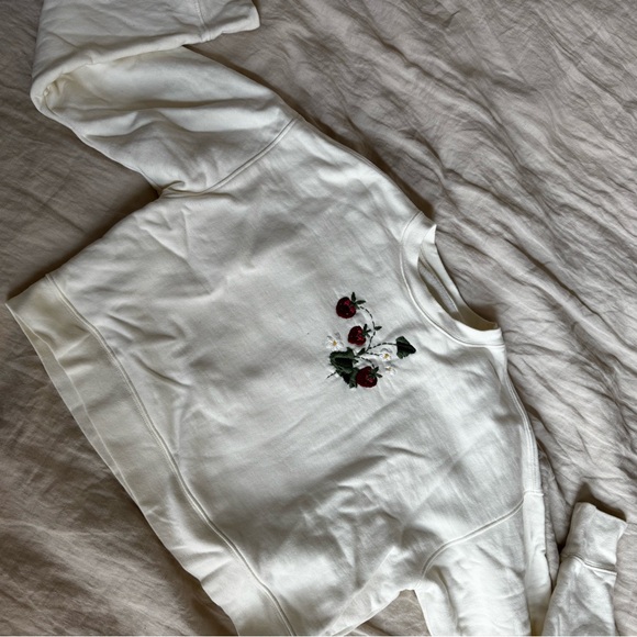 girlfriend collective Tops - Girlfriend Collective White Sweatshirt with Floral Embroidery